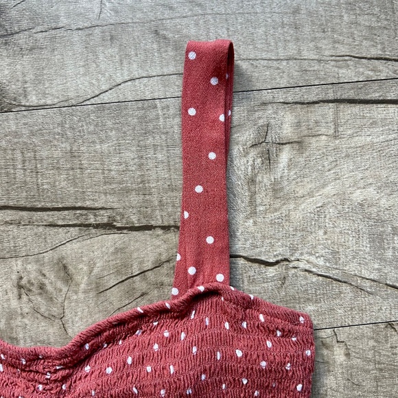 Pacsun Lottie Moss Pink White Polkadot Smocked Crop Top Festival Boho Retro MED - Picture 4 of 15